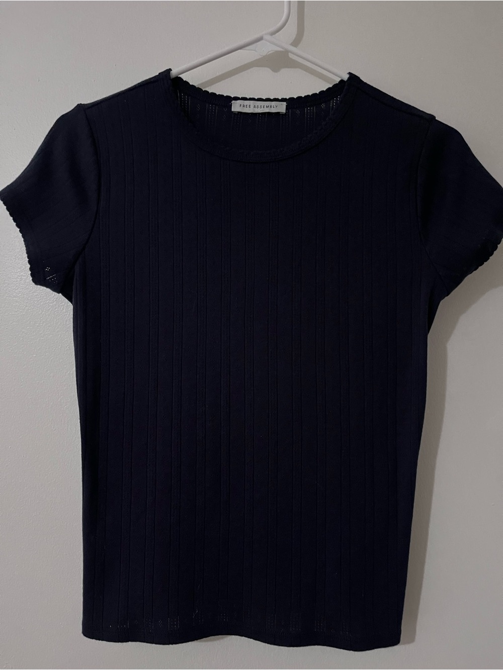 Women's Navy Ribbed Short-Sleeve Tee